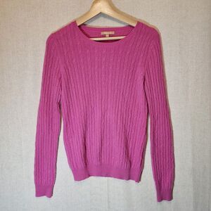 Kier+J Cashmere Bubblegum Pink Round Neck Cable Knit Sweater Womens Medium